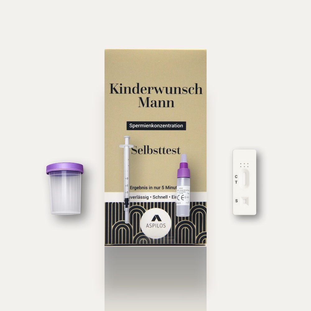 Inhalt des Fruchtbarkeitstests für Männer mit Testkassette und Zubehör